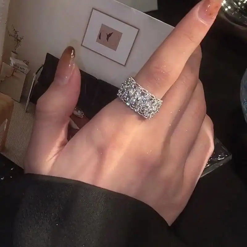Crystal Flower Open Ring