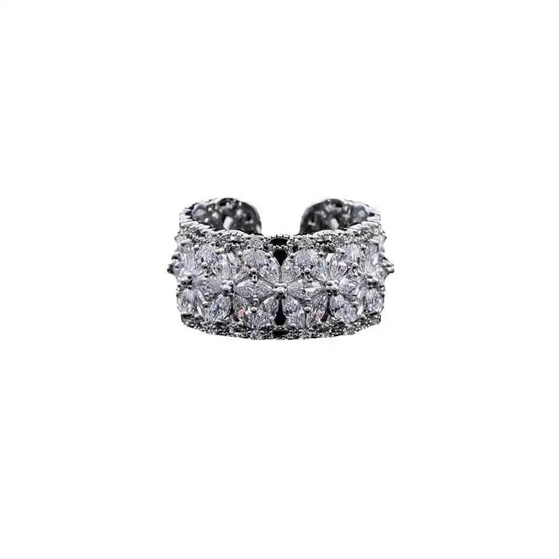 Crystal Flower Open Ring
