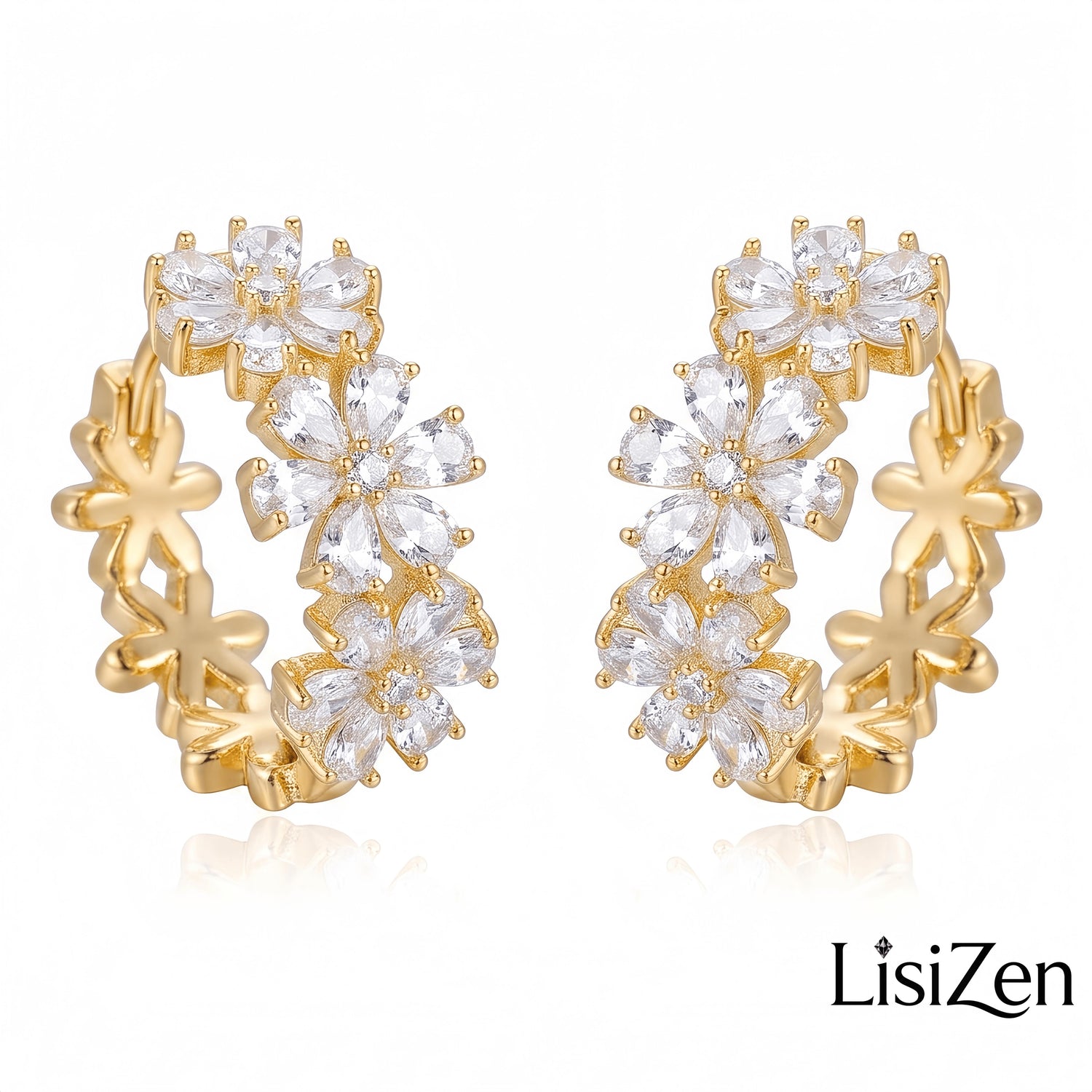 Crystal Flower Retro Ear Cuffs