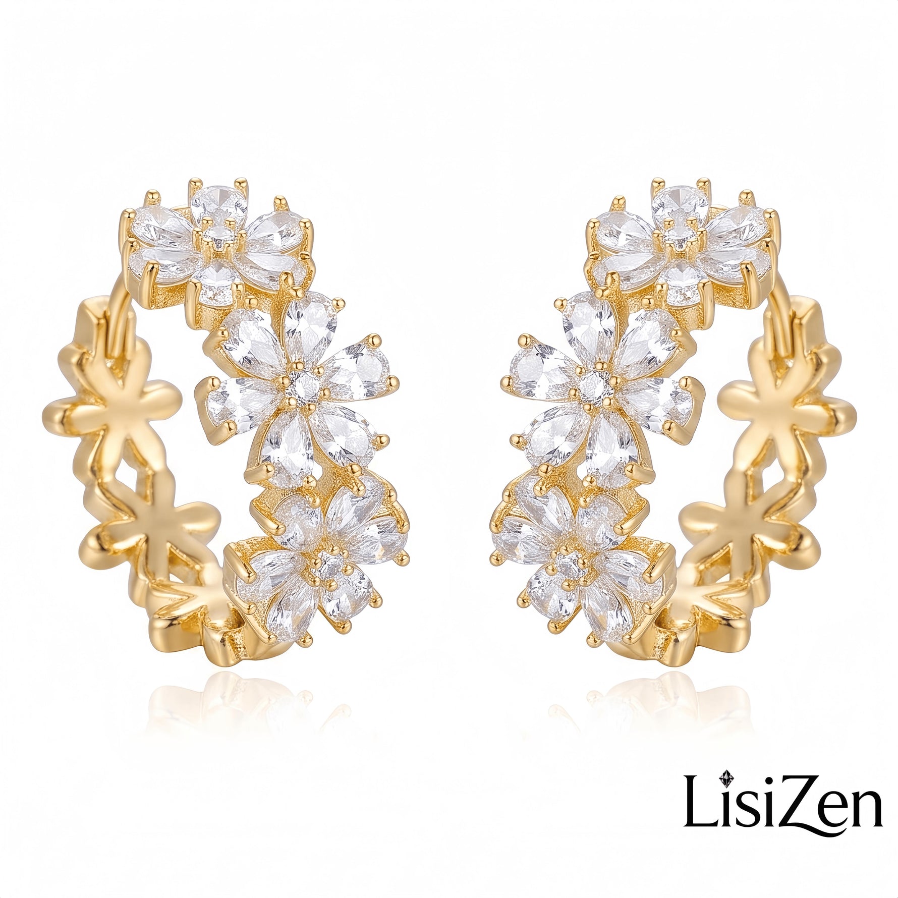 Crystal Flower Retro Ear Cuffs