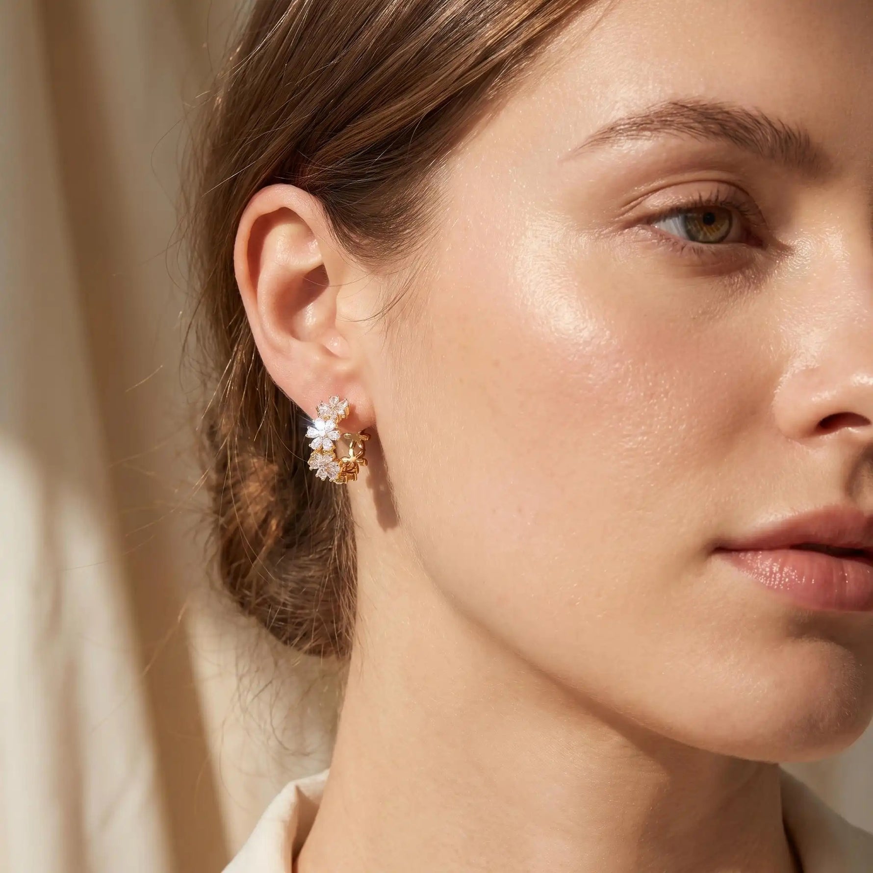 Crystal Flower Retro Ear Cuffs