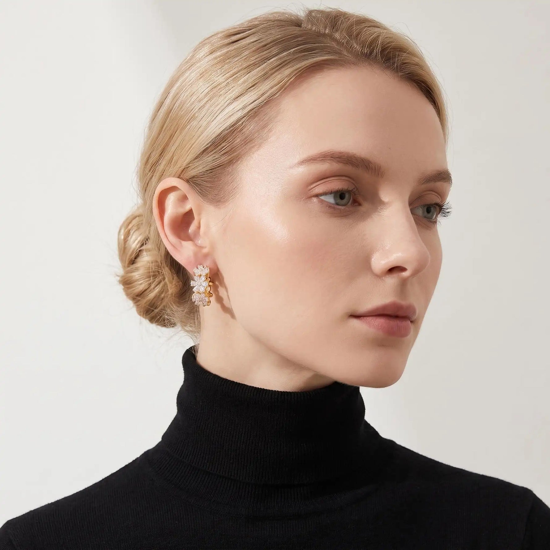 Crystal Flower Retro Ear Cuffs