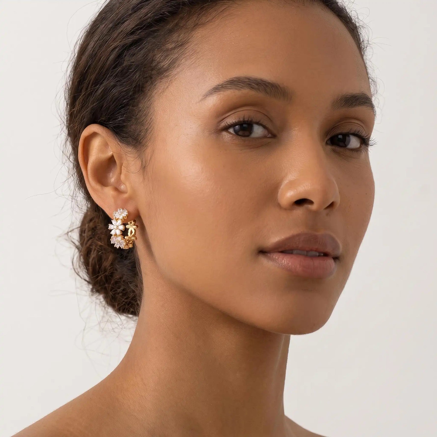 Crystal Flower Retro Ear Cuffs