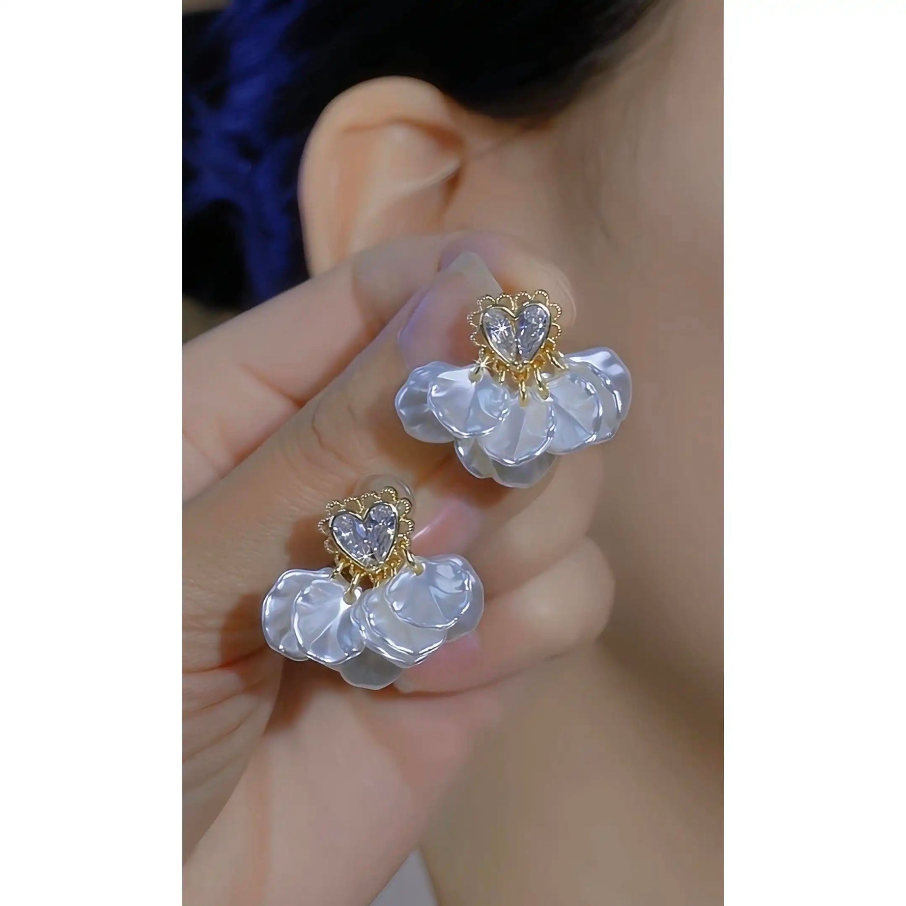 Crystal Flower Shell Petal Stud Earrings