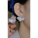 Crystal Flower Shell Petal Stud Earrings