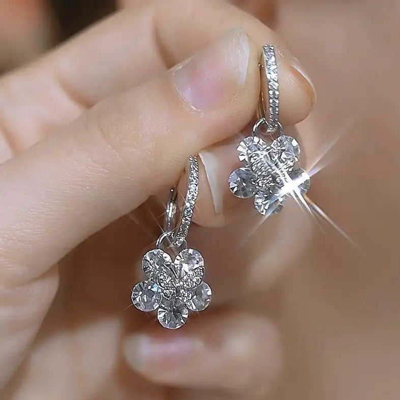 Crystal Flower Small Butterfly Earrings