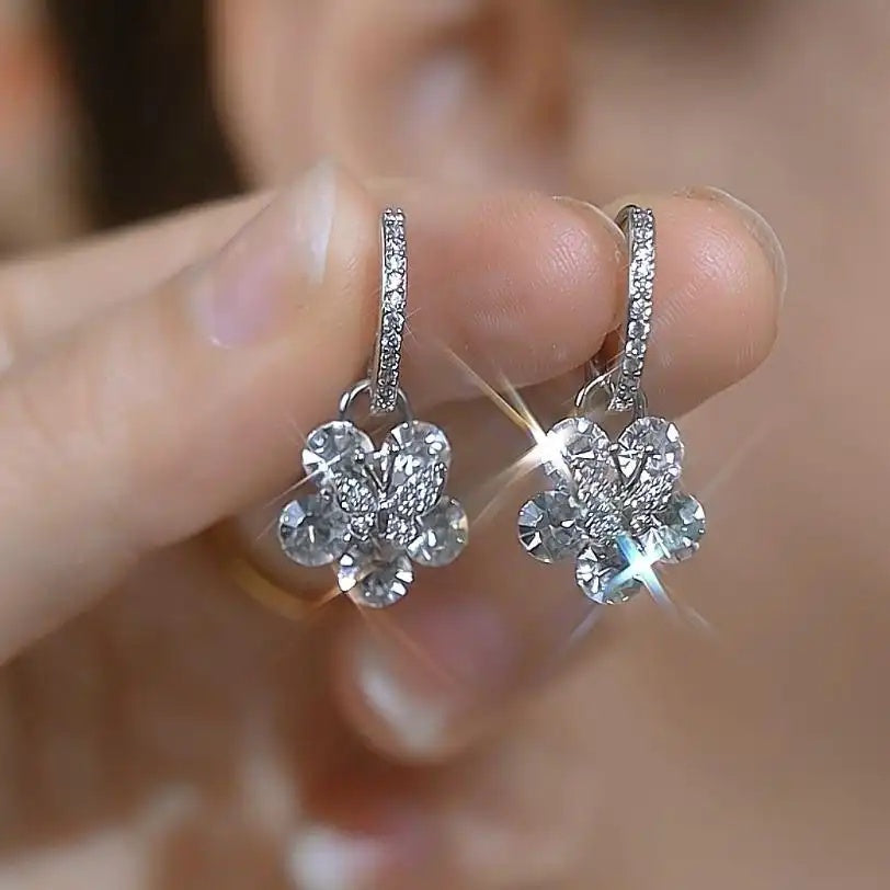 Crystal Flower Small Butterfly Earrings