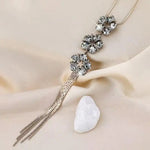 Crystal Flower Tassel Long Necklace