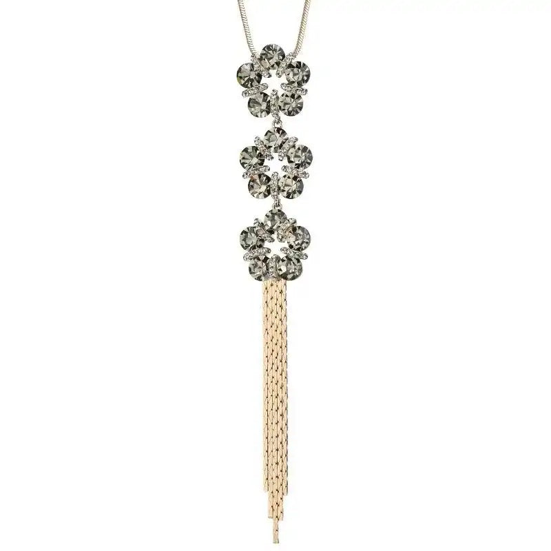 Crystal Flower Tassel Long Necklace
