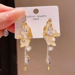 Crystal Freshwater Butterfly Wing Tassel Drop Earrings