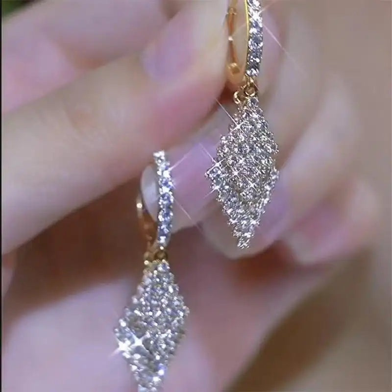 Crystal Geometric Rhombus Earrings