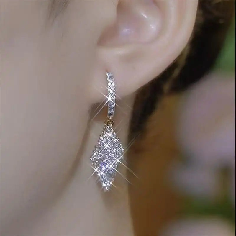 Crystal Geometric Rhombus Earrings