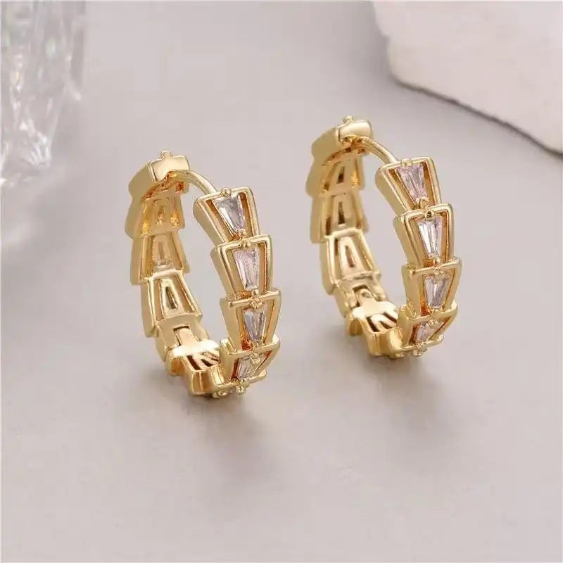 Crystal Geometric Round Clip-On Ear Hoop Earrings