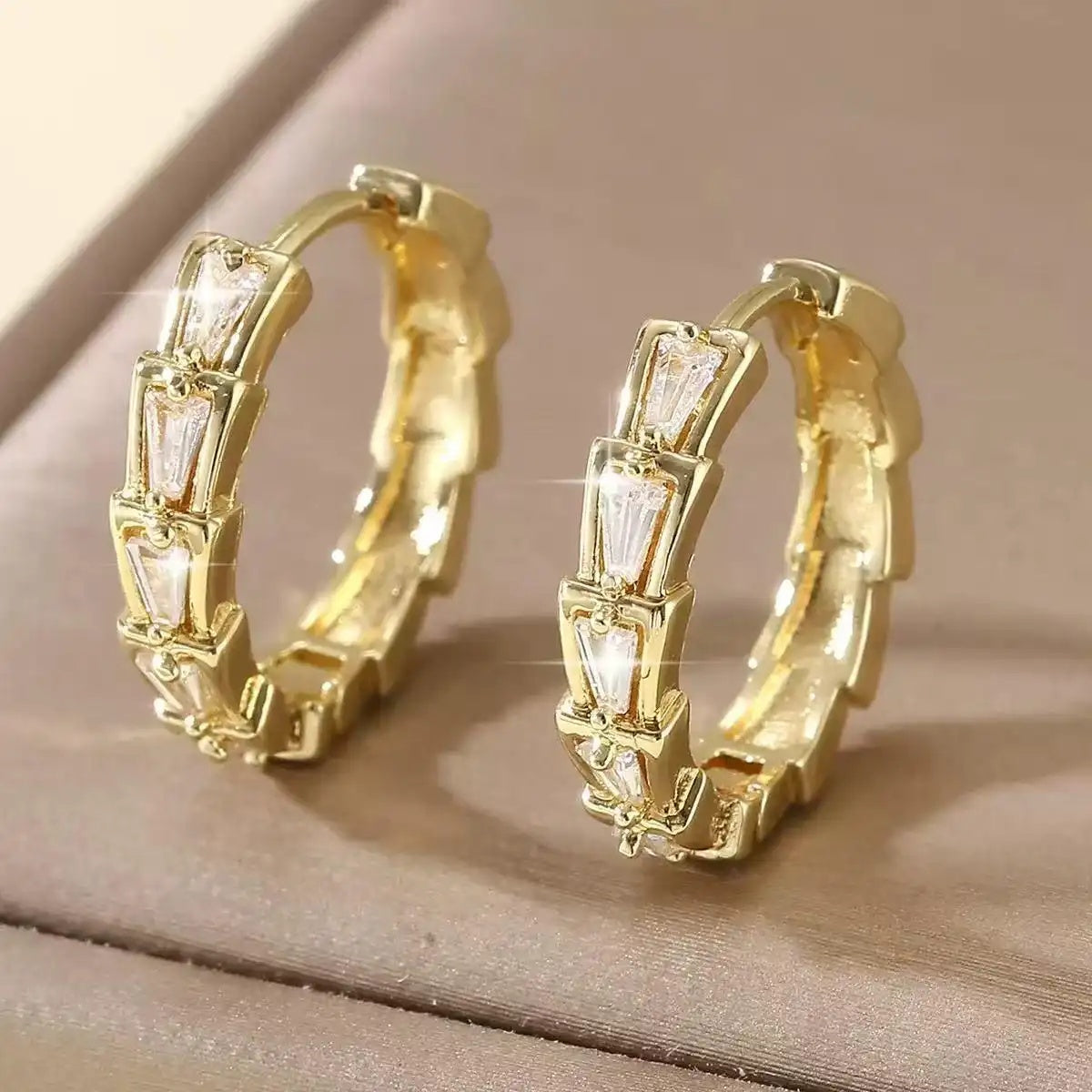 Crystal Geometric Round Clip-On Ear Hoop Earrings