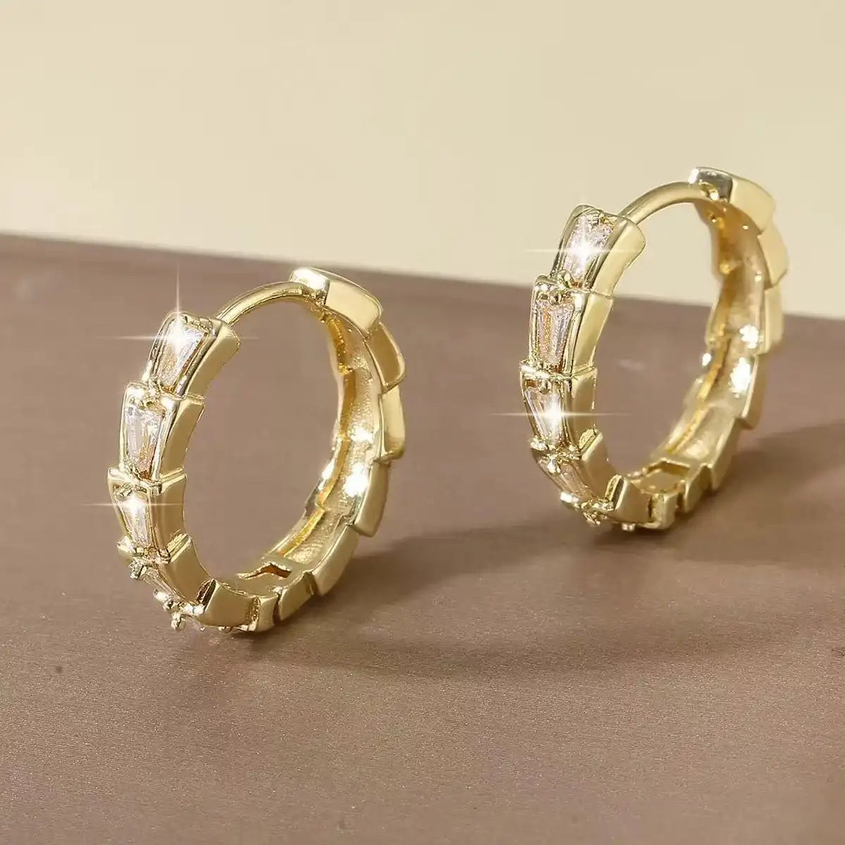 Crystal Geometric Round Clip-On Ear Hoop Earrings