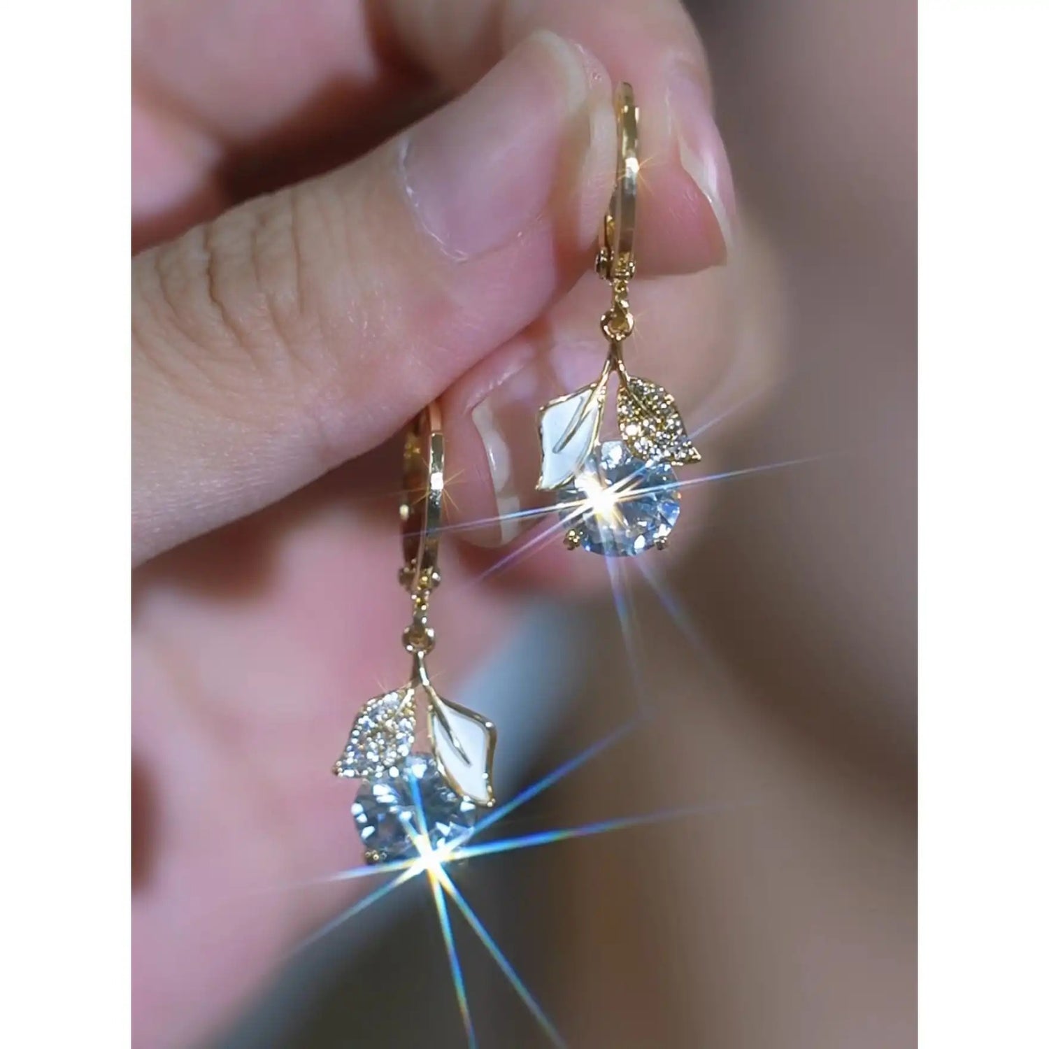 Crystal Ginkgo Leaf Ear Hooks Earrings
