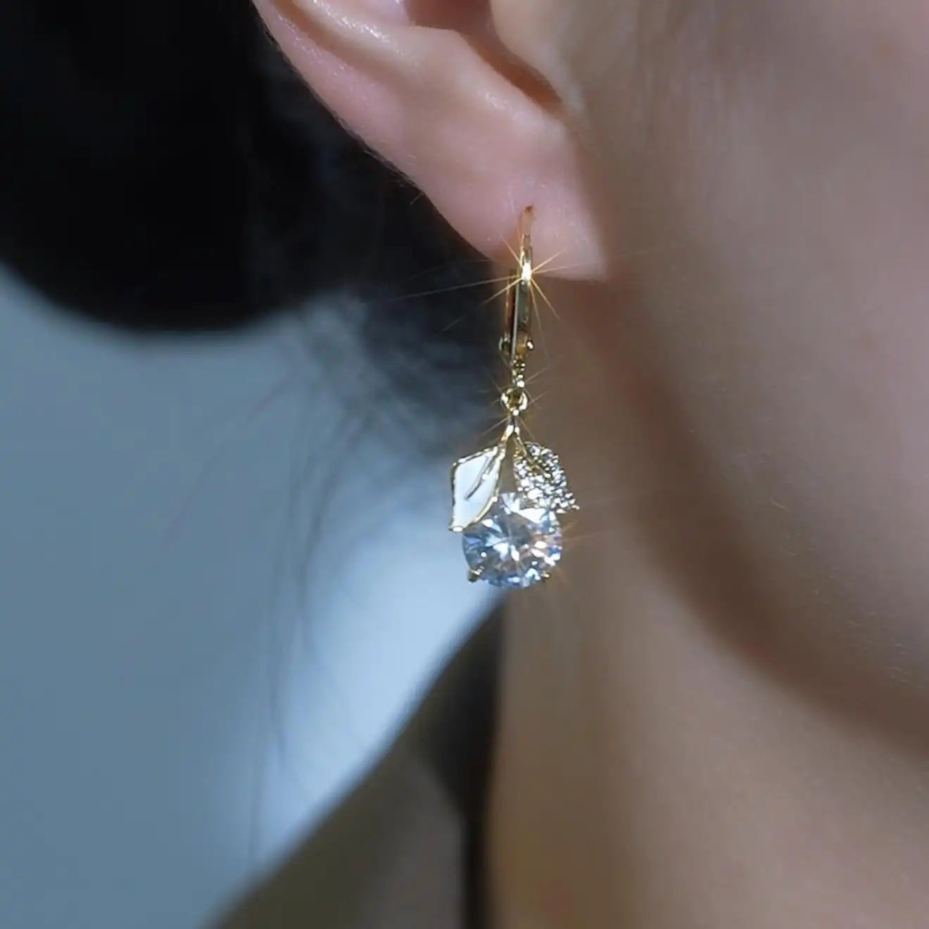 Crystal Ginkgo Leaf Ear Hooks Earrings