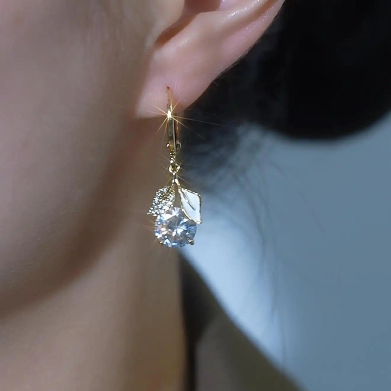 Crystal Ginkgo Leaf Ear Hooks Earrings