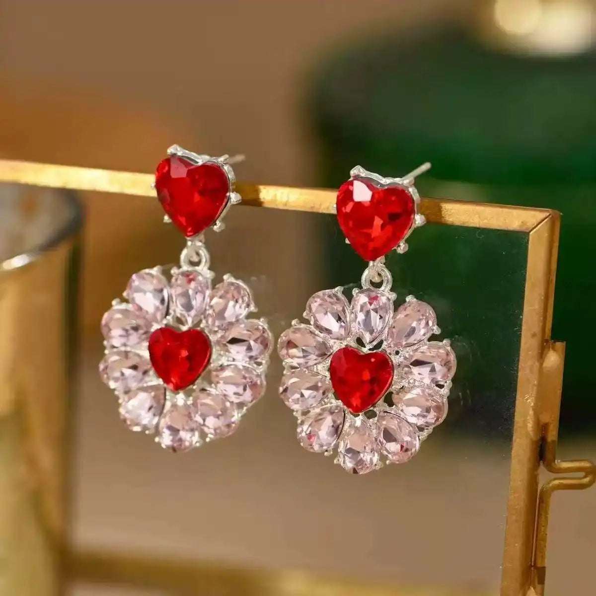 Crystal Goddess Pink Heart Earrings