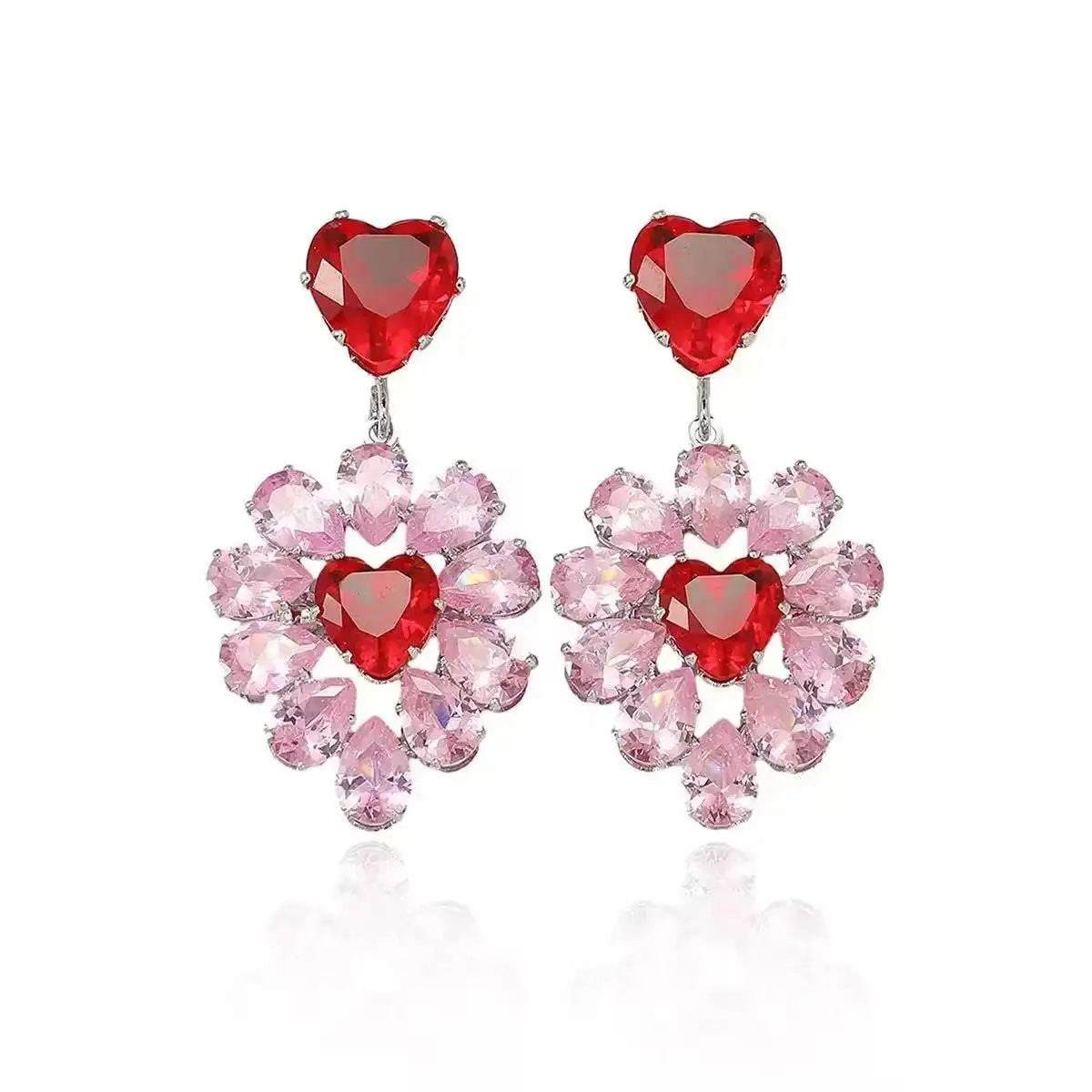 Crystal Goddess Pink Heart Earrings