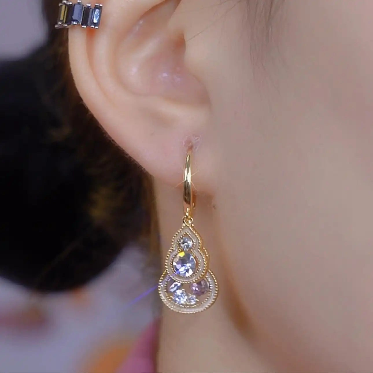 Crystal Gourd Teardrop Drop Earrings