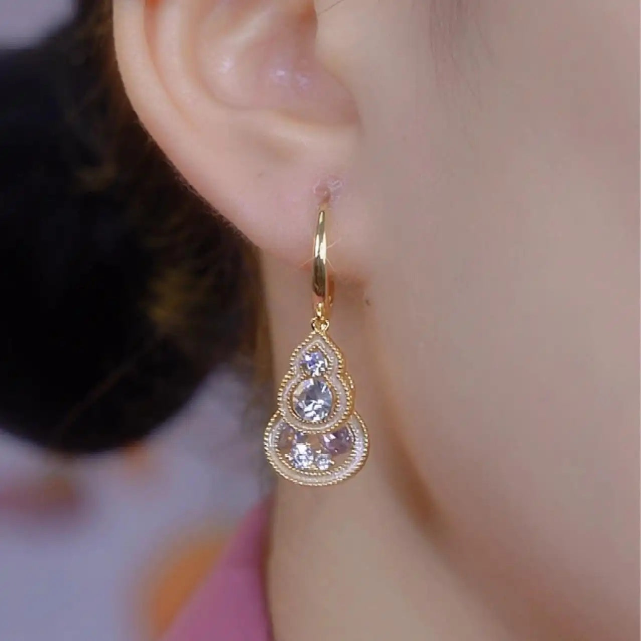 Crystal Gourd Teardrop Drop Earrings