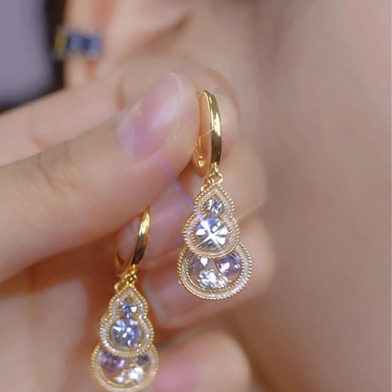 Crystal Gourd Teardrop Drop Earrings