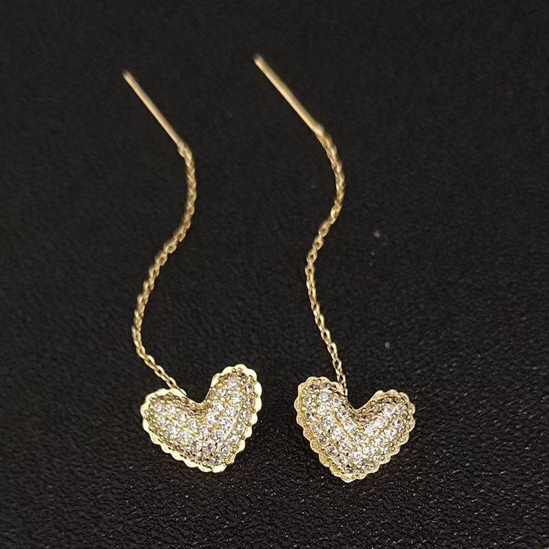 Crystal Heart Diamonddesign Tassel Drop Earrings