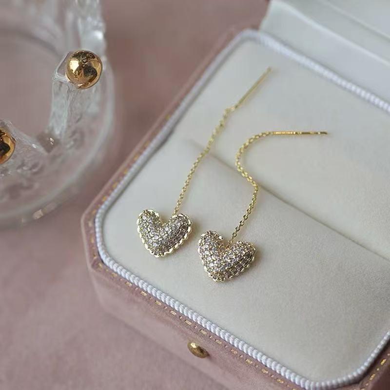 Crystal Heart Diamonddesign Tassel Drop Earrings