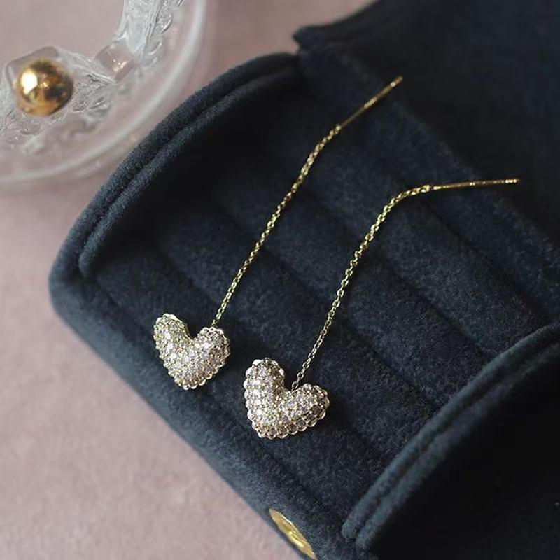 Crystal Heart Diamonddesign Tassel Drop Earrings