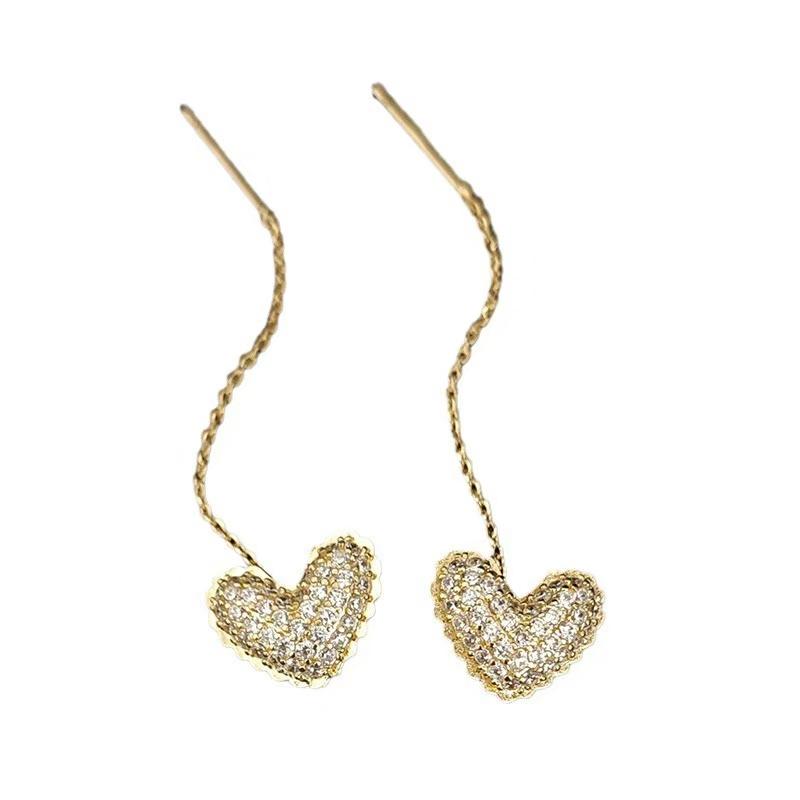 Crystal Heart Diamonddesign Tassel Drop Earrings