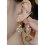 Crystal Heart Ear Buckles Drop Earrings