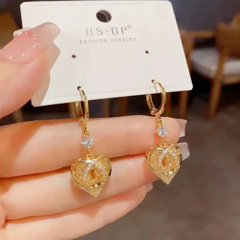 Crystal Heart Grid Earrings