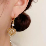 Crystal Heart Grid Earrings