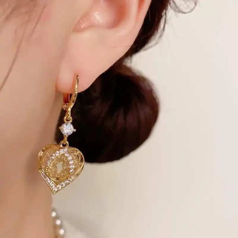 Crystal Heart Grid Earrings
