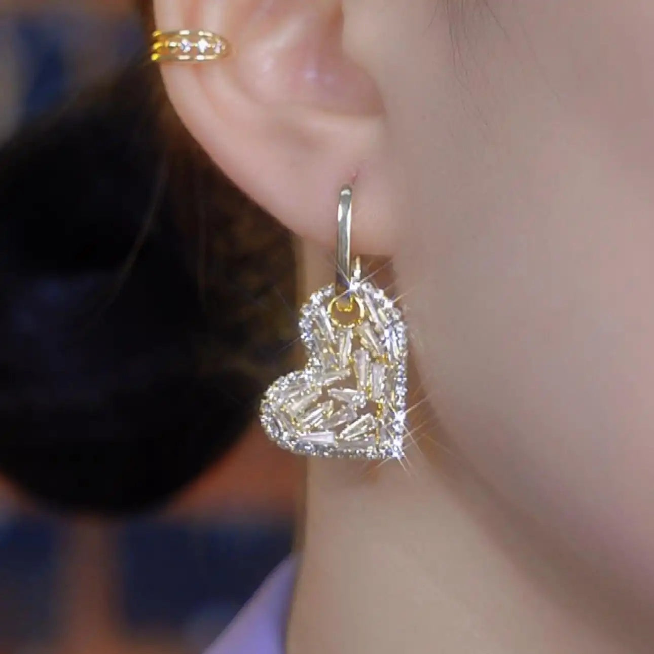 Crystal Heart Hoop Earrings