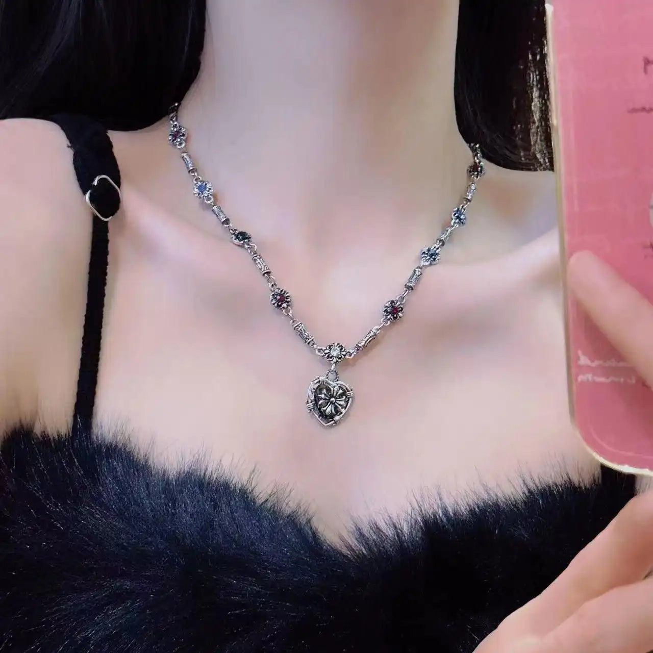 Crystal Heart Octagram Ins Creative Necklace