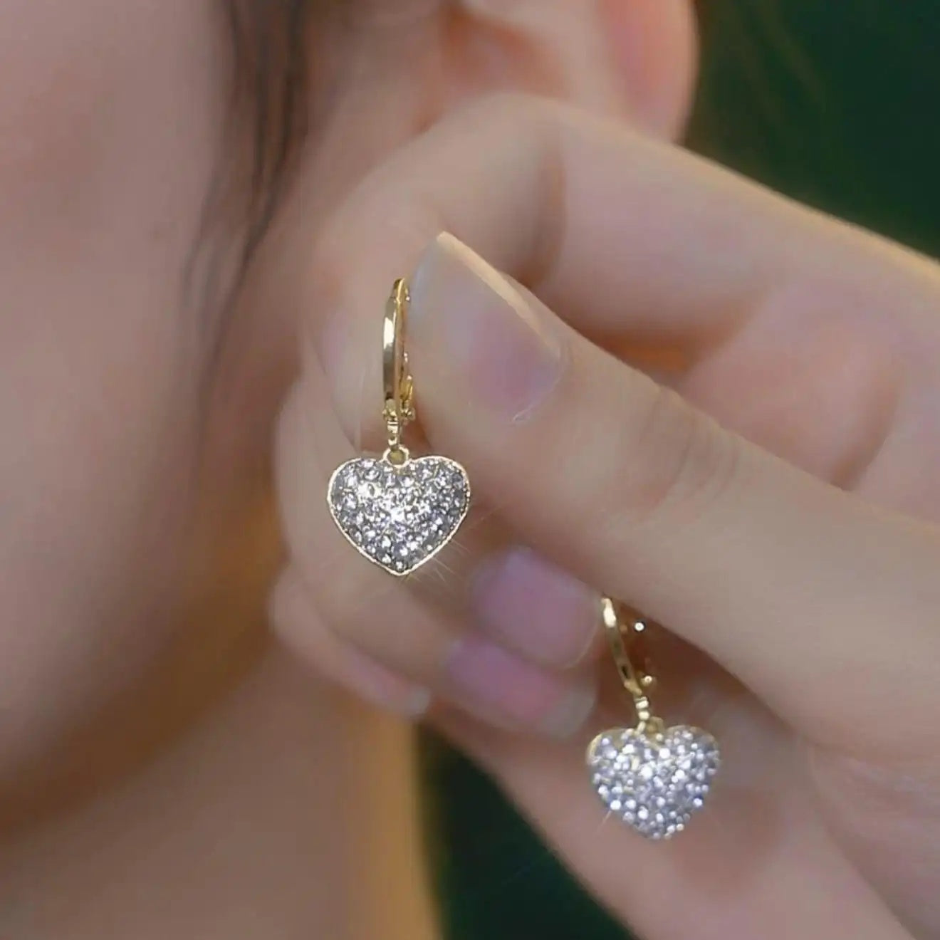 Crystal Heart Real Gold Ear Cuffs
