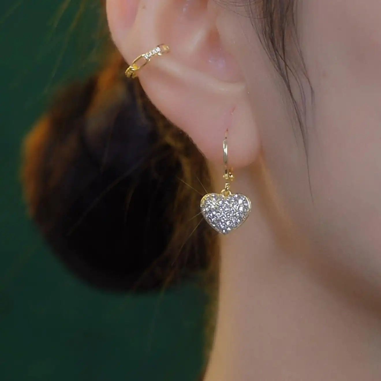 Crystal Heart Real Gold Ear Cuffs