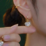 Crystal Heart Real Gold Ear Cuffs