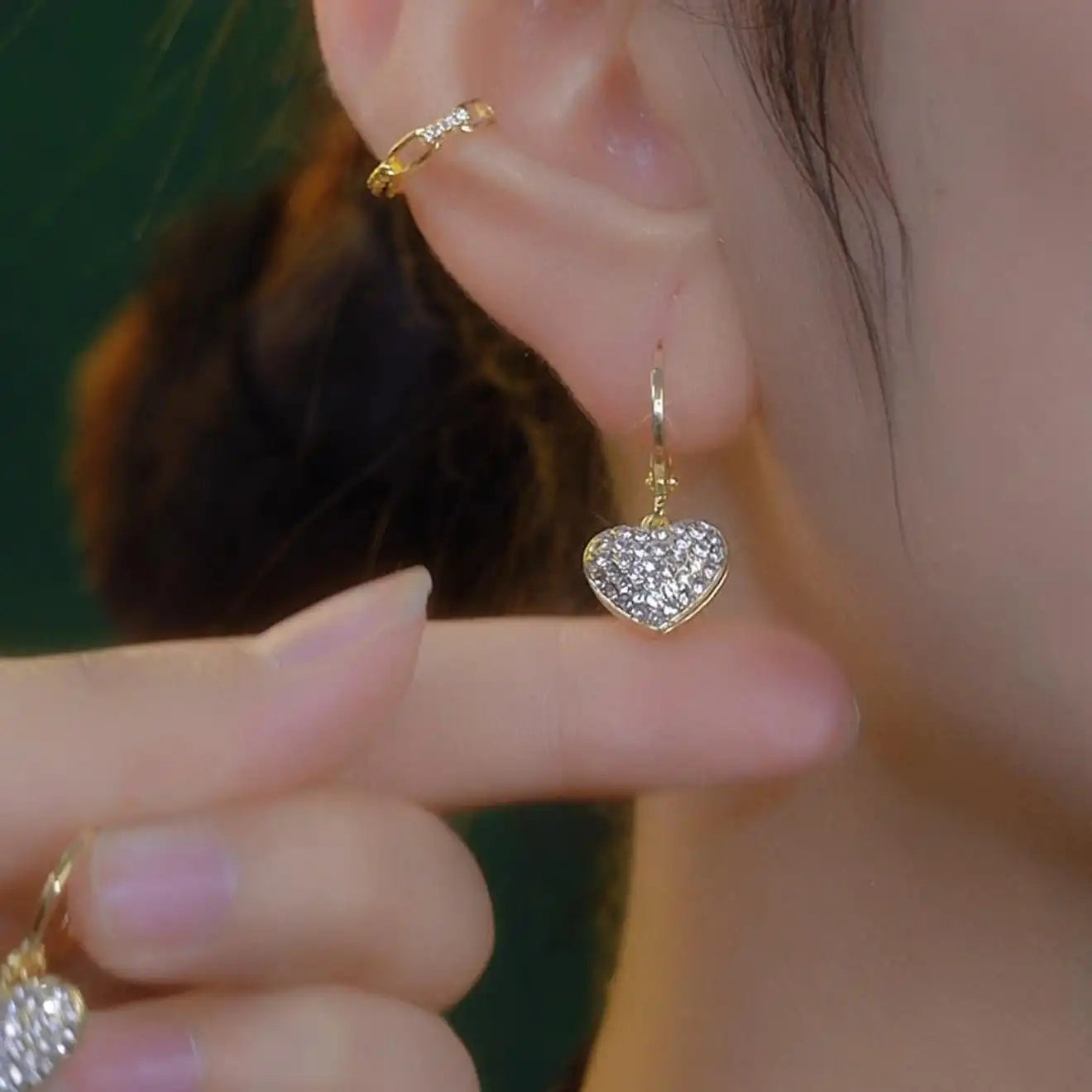 Crystal Heart Real Gold Ear Cuffs
