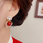Crystal Heart Red Pearl Earrings