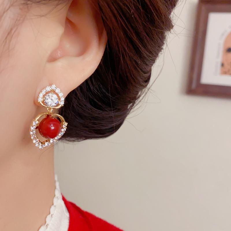 Crystal Heart Red Pearl Earrings