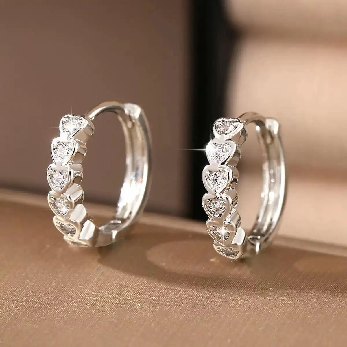 Crystal Heart Round Clip-On Hoop Earrings