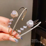 Crystal Heart Square Double-Layer Open Bracelet