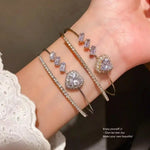 Crystal Heart Square Double-Layer Open Bracelet