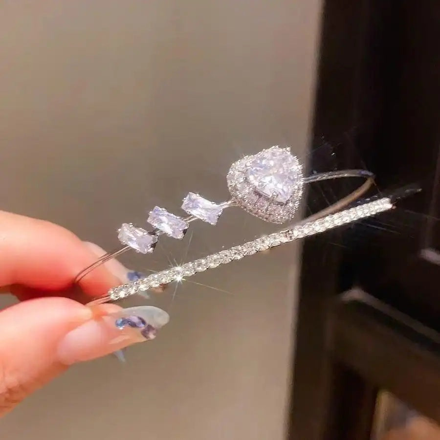 Crystal Heart Square Double-Layer Open Bracelet