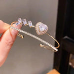 Crystal Heart Square Double-Layer Open Bracelet
