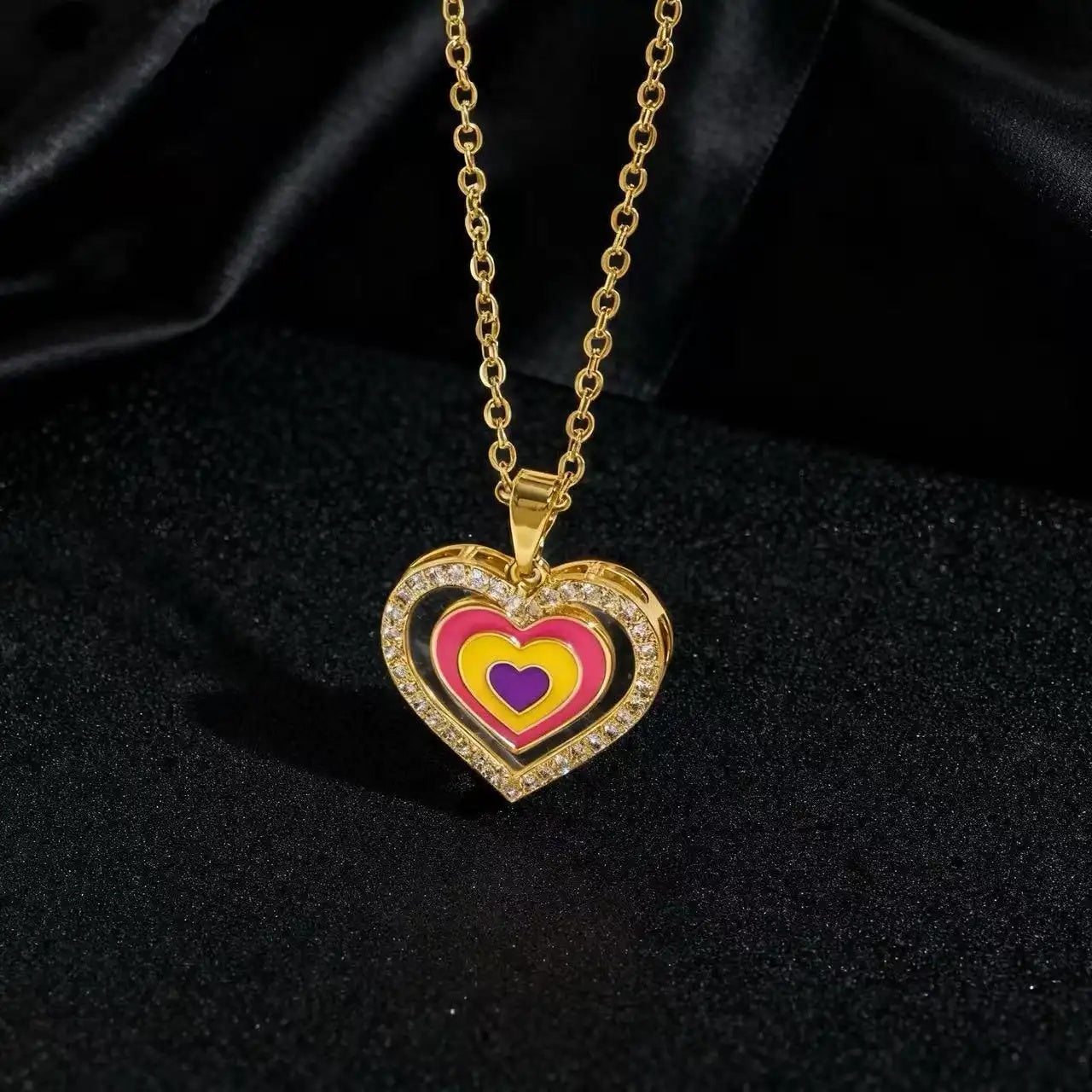 Crystal Heart Strawberry Five-Point Star Necklace