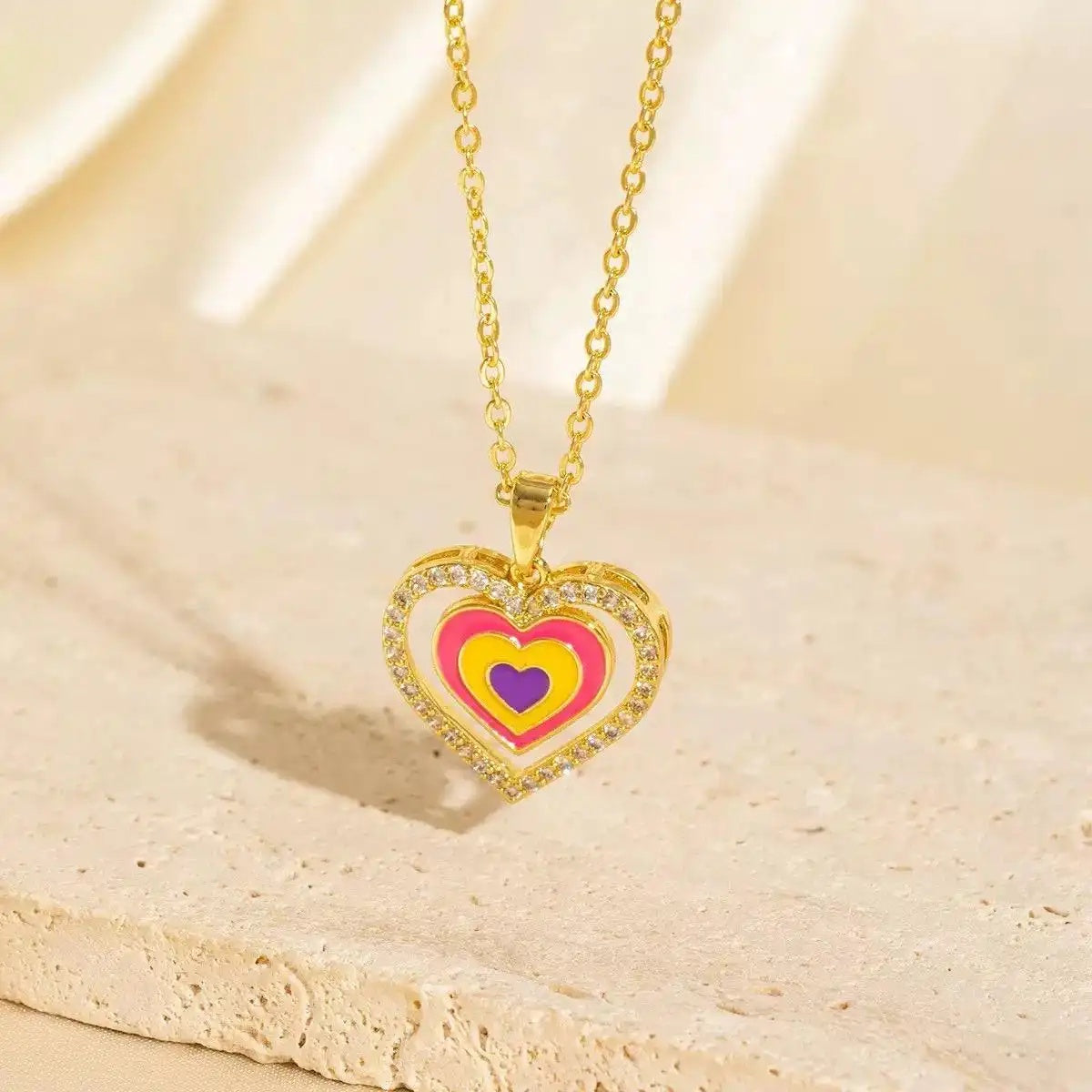 Crystal Heart Strawberry Five-Point Star Necklace